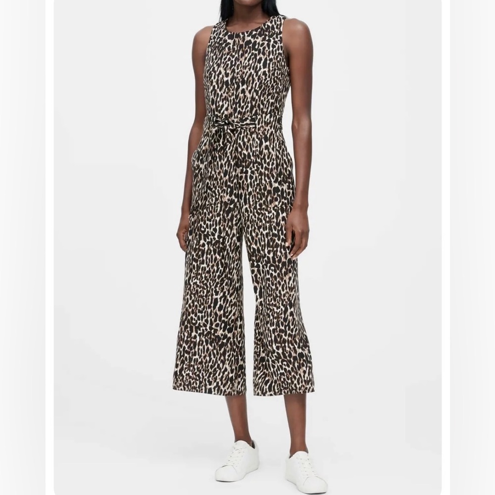 Banana Republic Leopard Wide Leg Cropped Jumpsuit Travel Size 0